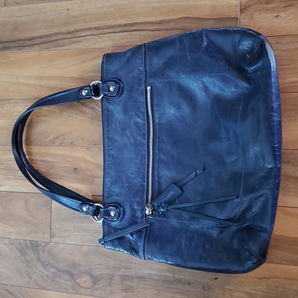 Coach leather purse tote shoulder bag large navy blue - Picture 1 of 9